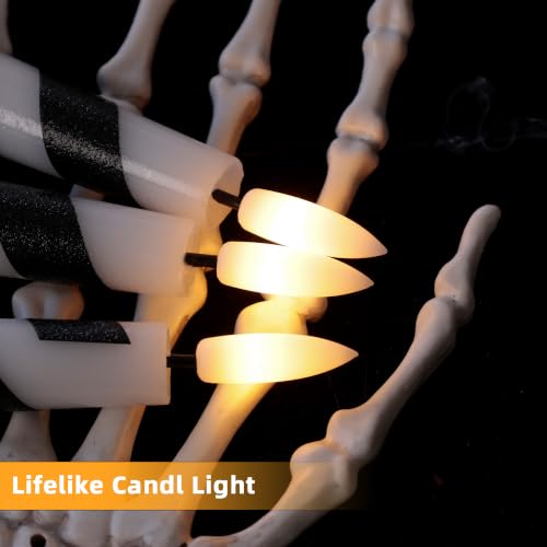 Image of Halloween Taper Candles Striped, Black and White Flameless Candles 3 Pack | Flickering LED Candlesticks with Remote and Timer, Warm 3D Wick Light, Home Table Mantel Party Festival Decor 9.6 Inches