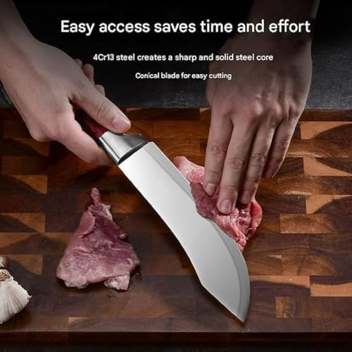 Image of Chef Butcher Knife with Stainless Steel Sharp Curve Blade - Ergonomic Anti Slip Handle Meat Cutting Knife for Slicing, Chopping Fruits, Vegetables and Kitchen Cooking Use (1-D)