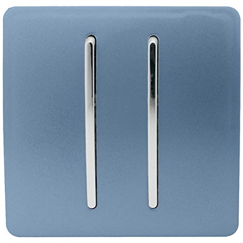 Trendi 2 Gang 3 way (Intermediate) 240V Screwless Raised Front Plate Plastic Artistic Modern Glossy 10 Amp Chrome Rocker Double Electrical Wall Light Switch Sky Blue