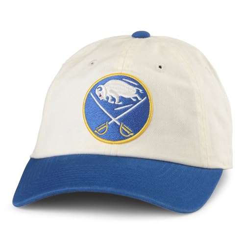 AMERICAN NEEDLE Buffalo Sabres Officially Licensed NHL Blue Line Adjustable Snapback Baseball Hat Ivory/Royal (EM004A-BUS-IROY)