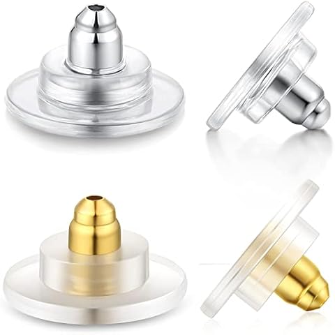 DELECOE 2-Pairs 925 Sterling Silver Bullet Locking Earring Backs for Diamond Studs 18K Gold Plated Replacements Earring Backs for Heavy Earrings Droop Earrings Hypoallergenic Rubber Earring stoppers Cover