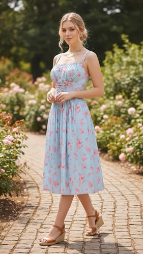 Scarlet Darkness Floral Dress for Women 2026 Corset Milkmaid Dresses Casual Summer Sundress with Pockets Blue Pink 2XL — view 6