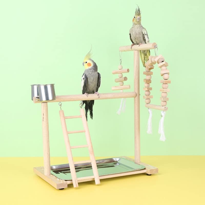 Percha para pájaros Soporte de Percha for pájaros, Soporte Juegos for Loros con Bandeja Acero Inoxidable, Vasos alimentación, Escalera, Columpio, Juguete for Masticar for