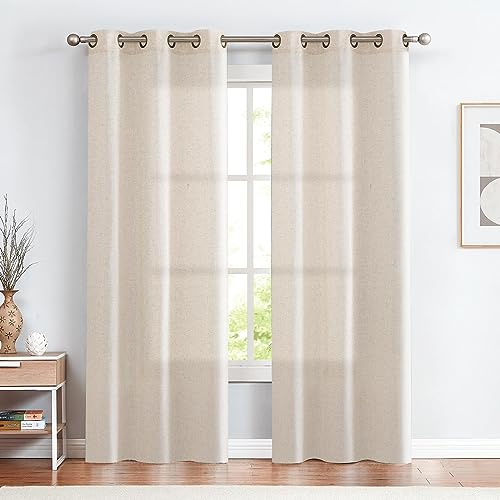 jinchan Beige Linen Curtains 84 Inch Length 2 Panels Set,