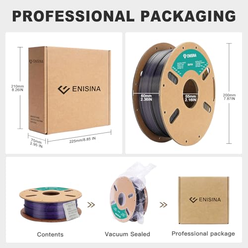 Image of Silk PLA Filament 1.75mm, ENISINA Silk Shiny Filament Clog-Free for 3D Printer -Dimensional Accuracy + /- 0.03mm,1kg / 2.20lb(Gold&Purple&Black)