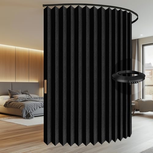 Image of Room Divider Curtain Sets with Flexible Ceiling Track, Privacy Soundproof Curtain for Bedroom Office Patio Sliding Door(Black, W100 x L84, 1 Pack)