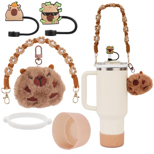 Tumbler accessories set compatible for stanley cup,6pcs cute decor includes capybara charms