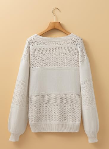 Image of SHEWIN Women's Sweaters Casual Long Sleeve V Neck Crewneck Lightweight Crochet Pullover Sweater Tops