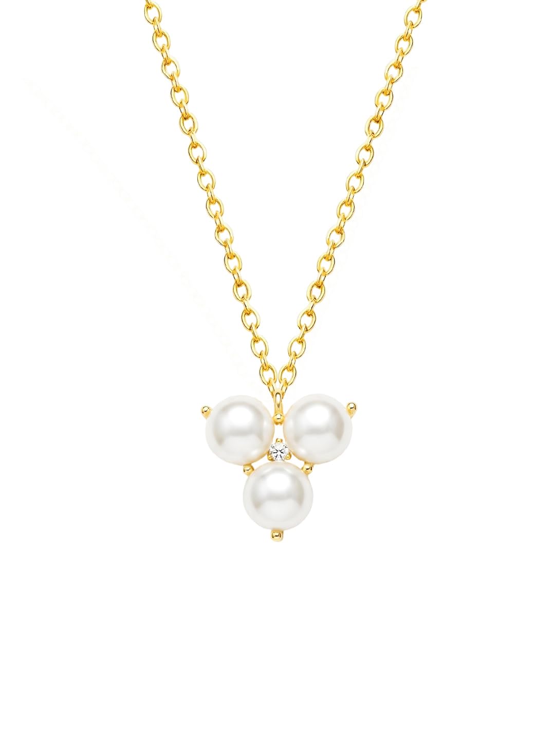 Triple Pearl Cluster Pendant Necklace, White Freshwater Pearls with Crystal Accent, Gold-Tone Chain-image-33