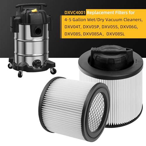 Image of 2 Pack DXVC4001 Cartridge Filter Replacement Fit for 4-5 Gallon Wet /Dry Vacuum Cleaners DXV04T, DXV05P, DXV05S, DXV06G, DXV08SA, DXV08S,DXV08SL, Washable and Reusable