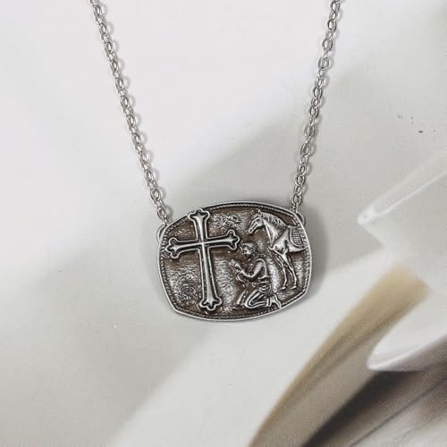 Crown Cross Pendant Necklace Chunky Cross Necklace for Women Statement Necklace 14K Gold Plated Dainty Cross Necklace