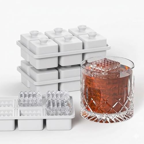 Image of Premium Combo of Large 3D Crystal Square Ice Cube Tray & Football Shaped Silicone Molds for Chilling Drinks, Chocolates, Juice, Jelly and Many More. Pack of 2 (White)