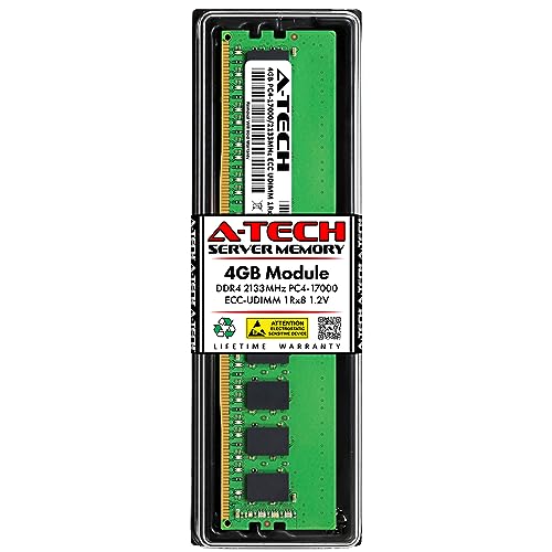 Image of A-Tech Server 4GB DDR4 2133MHz PC4-17000 ECC UDIMM 1Rx8 Single Rank 1.2V ECC Unbuffered DIMM 288-Pin Server & Workstation RAM Memory Upgrade Module (A-Tech Enterprise Series)