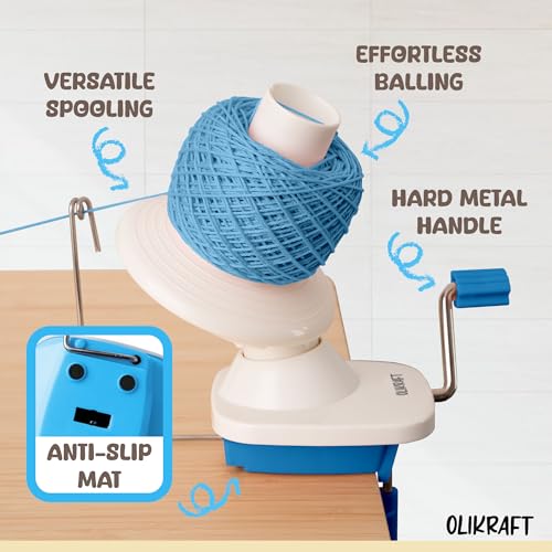 Image of Olikraft Manual Yarn Winder | Yarn Ball Winder, Roller, Baller Crochet Spinner for Crocheting | Clamp for 1 3 /4 inch Surfaces | Create Cakes up to 4oz
