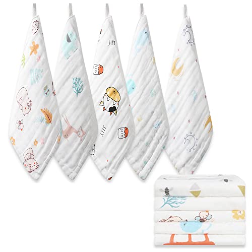 Image of norinori Baby Washcloths Msulin Baby Towels - Newborn Face Towel Hanky Soft Absorbent Reusable Baby Wipes 100%Cotton 6Layers 10Pack 10"X10" Baby Towels for Sensitive Skin and Newborn