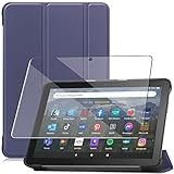 【全面保護グループ】対応 Amazon Fire HD 8 2022年発売 第12世代 用のケース 対応 HD 8 2020 / Fire HD 8 Plus 第10世代 用の保護カバー衝撃吸収 + FOR Amazon Fire HD 8 2022 第12世代 用の強化ガラスフィルム 表面硬度9H 飛散防止処理 タブレット 専用 液晶保護フィルム 全面保護(ダークブルー)