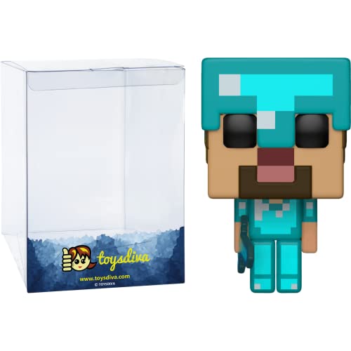 Steve In D I A M O N D Armor (Jvlat Exc): P O P ! Games Vinyl Figurine Bundle With 1 Compatible 'Toysdiva' Graphic Protector (322 - 26416 - B)