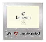 benerini ' We Love Our Grandad ' - Photo Picture Frame Gift - 5 x 3.5 - Aluminium Silver Colour Gift for Him