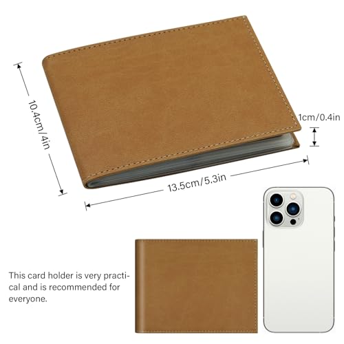Bifold Leather Wallet for Men Women, RFID Minimalist Wallet with 12 Card Slots and Large Cash Compartment, Multifunctional Card Holder with Top Open, Thin & Stylish Photo Album -Apricot(PW)2