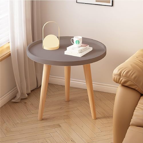 Image of Small Round Coffee Table, Modern Side Table with 3 Stable Legs, Multifunctional Sofa Side Table for Balcony Office (Grey)