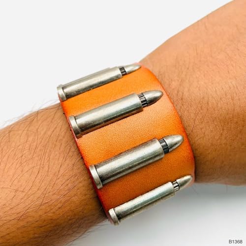 Image of ZIVOM Men Genuine Brown Tan Leather Bullet Wrist Band Bracelet For Men