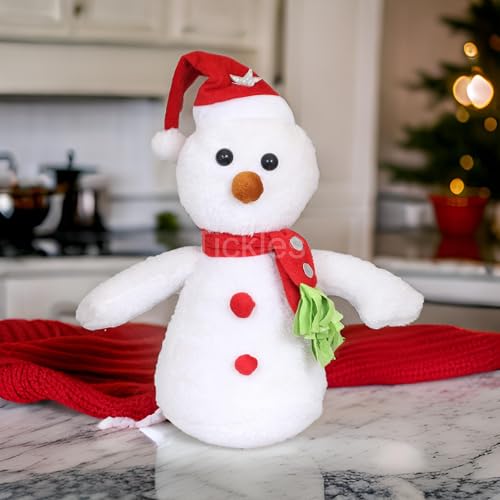 Image of Tickles Soft Stuffed Plush Christmas Snowman with Santa Cap and Muffler Toy for Kids (Color: White Size: 35 cm)