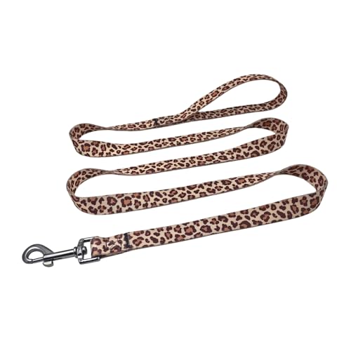 Olahibi Kombi-Set für Hundehalsband und Leine, Leopardenmuster, Polyester-Material, 150 cm, passende Leine, für kleine Hunde (Größe S, Hellkaffeebraun)
