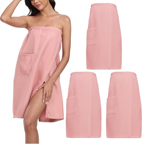 Image of 3 Pcs Towel Wrap for Women Lightweight Waffle Spa Bathrobe Cover Up Bath Shower Wraps with Adjustable Closure