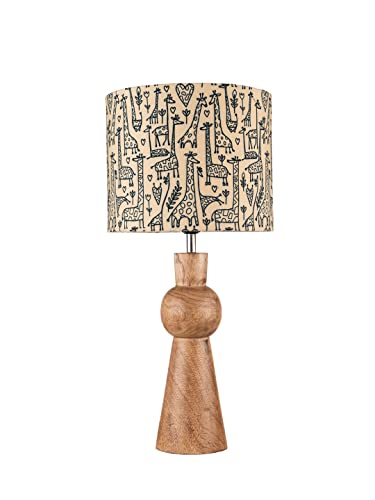 Image of Green Girgit Wooden Skirt Lamp with Multicolor Animal Print Shade