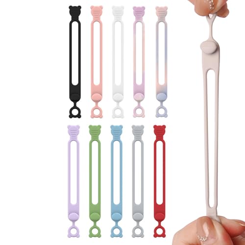 Sujetadores de silicona, juego de 10 organizador de cable de silicona, correas elásticas reutilizables, fijación, encuadernación para casa, viaje, mesilla de noche para coche