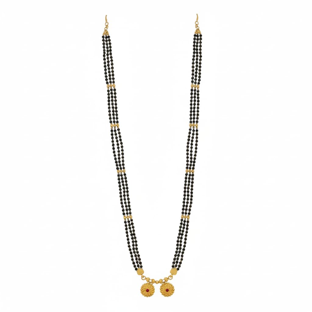 Gold Plated 30 Inch Long Black Bead Lamba Vala Maharashtrian 2 Vati Designe Heavy Chain Mani Mangalsutra-image-11