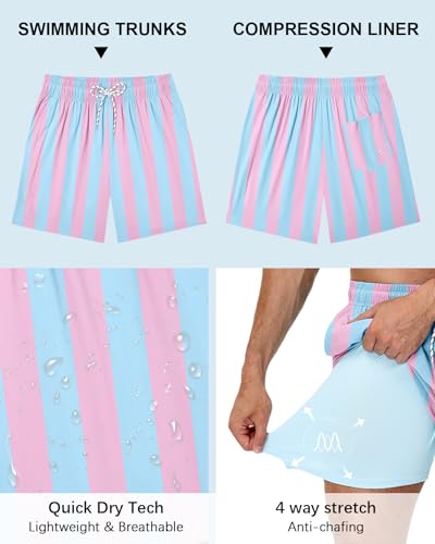 American Trends Mens Swim Trunks with Compression Liner 5 inch Bathing Suits Swimming Swimwear Quick Dry Borad Shorts M-2XL3
