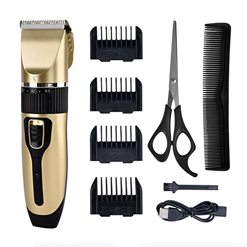 Professional Hair Clippers for Men Kids Family, Waterproof Hair Trimmer Cordless Rechargeable Electric Ceramic Blades Hair Clippers Beard Trimmer Cordless Electric Haircut Kit with 4 Guide Combs