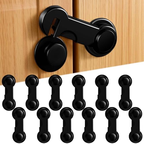 Acsatont Securite Placard Enfant 12 Pièces, Protection Bebe pour Porte Placard FenêTre Réfrigérateur Tiroir, Porte Securite Bébé pour Meubles, Enfants,Aucun Outil ou Perceuse Nécessaire (Noir)