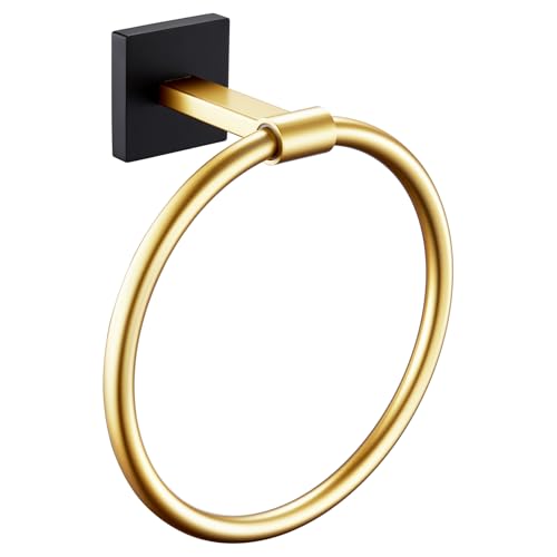 Image of KOKOSIRI Hand Towel Holder Wall Mounted Towel Ring Bathroom Accessories Shower Towel Hanger Rack Stainless Steel Black with Gold, B3010GDK