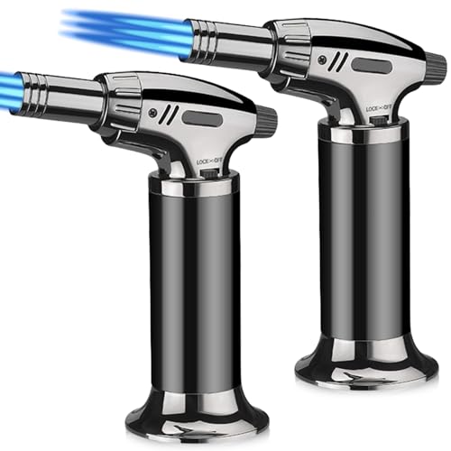 2 mecheros Jetflame con 3 llamas de chorro, recargables, resistentes al viento, con llama ajustable y cierre de seguridad para cocina, barbacoa, gas no incluido