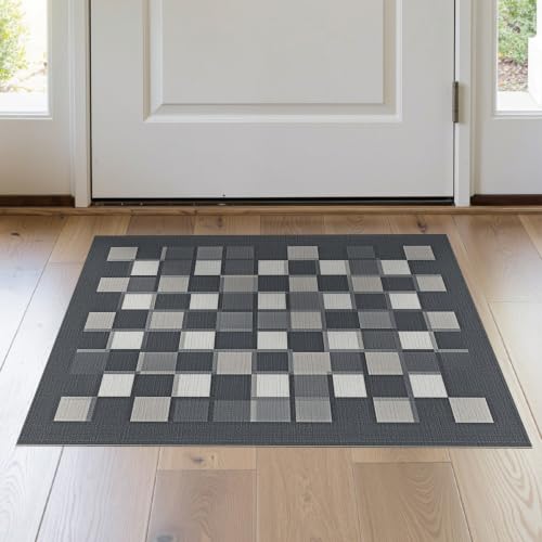 Flatwoven High Traffic Area Rug 2x3, Non Slip Dirt Trapper Door Mat Grey Super Absorbent Dog Rug Clean Paws Carpet, Non Slip, Stain Resistant, Washable Area Rugs for Living Room, Bedroom (Gray, 2x3)