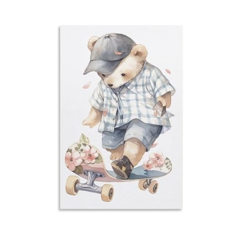 Affiche d'art aquarelle ours toile peinture murale salon 60x90 cm - 5