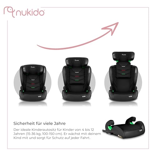 Nukido Kindersitz Kinderautositz 15 Bis 36 kg Autositz Für Kinder 4 Bis 12 Jahren ISOFIX Kopfstützenverstellung Neigungsverstellung Louis (Schwarz)