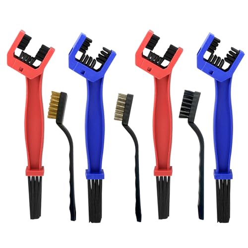 Cepillo Limpia Cadenas Moto, Cepillos de Cadena de Bicicleta, Cepillos Limpiador Herramienta Limpieza Engranajes para Moto Bicicleta Bici - 7 Pcs/Rojo, Azul
