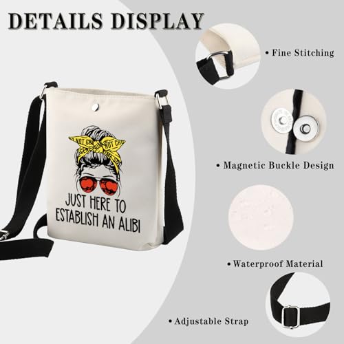 True Crime Gift Seriel Killer Gift Just Here to Establish and Alibi Crossbody Bag for Crime Show Fan3