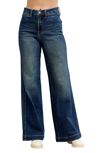 Judy Blue Womens Jeans - High Waisted Retro Wide Tummy Control Front Welt Pockets