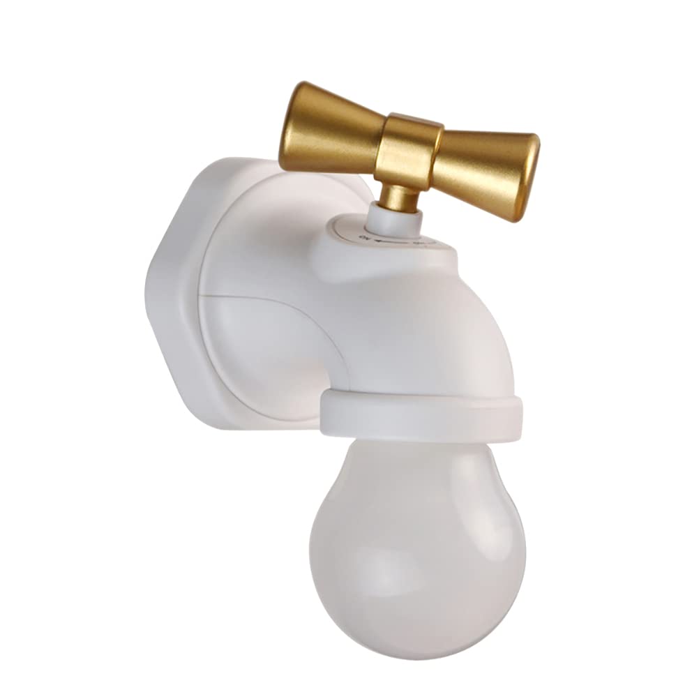 Czarna bateria ścienna z czujnikiem ruchu Wewnętrzna lampa ścienna LED Zasilana bateryjnie z przełącznikiem, Oświetlenie ścienne USB na akumulator Kreatywna lampa korytarzowa z kranem,White