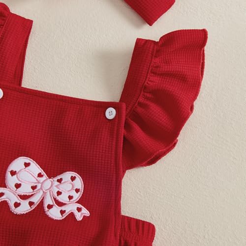 Adobabirl Baby Girl Ruffle Romper Dress Sleeveless Bowknot Embroidery Jumpsuit Valentines Outfit Newborn Clothes3