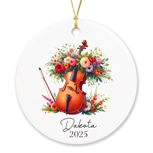 Cello Xmas Ornament 2025, Personalized Name Playing Cello Keepsake Ornament, Musical Instrument Christmas Ornament, Custom Cello Lovers Xmas Tree Ornament, Cello Flowers Ornament Gifts for Cellist