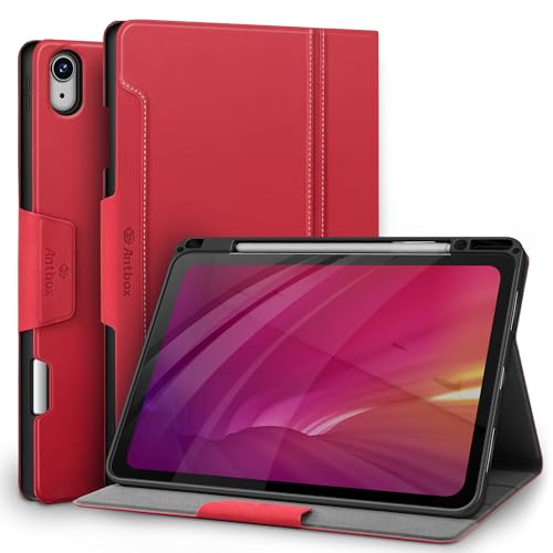 Protège-iPad Air 13 Pouces 2024 M2 Antbox en cuir PU rouge haute finition