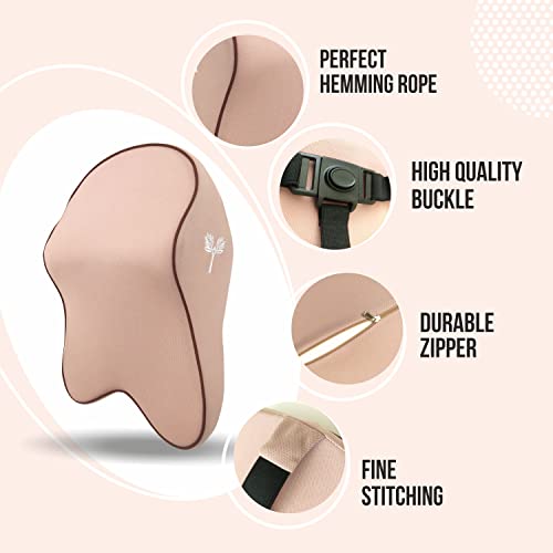 Image of Grin Health Orthopedic Car Neck Rest Pillow -Large Plus | Extra Deep Car Seat Neck Support Head Rest Cushion for Long Drives & Neck Relief | Memory Foam Neck Pillow for Car & Office (Beige)