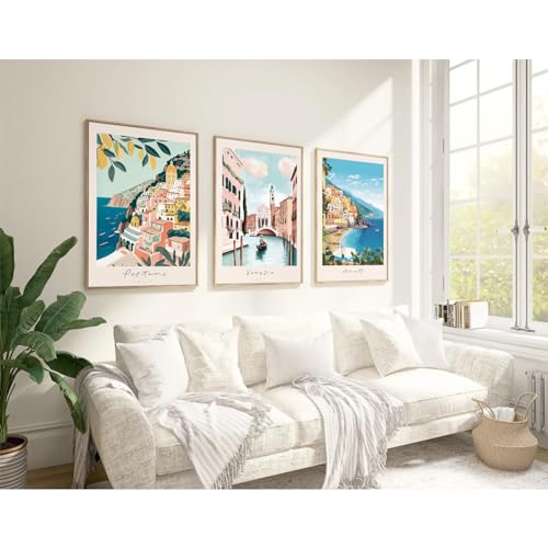 Tanmart ITALY TRAVEL PRINTS - B Italy Amalfi Coast Wall Art Italian City Canvas Wall Decor Italy Travel Landscape Wall Art Posters Blue Venice Beach Painting Pictures Italian Modern Artwork thumb #3