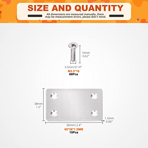 Tanstic 15Pcs 60x38mm Metal Flat Straight Mending Plates with Screws - Image 2