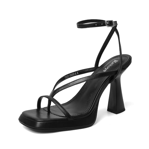 Image of Reitoye Strappy Heels for Women Platform Chunky Square Toe Heeled Sandals | Women's Heeled Sandals,Block High Heel,Adjustable Ankle Strap,All-Day Comfort Non-slip Sole,Party,Wedding,Prom Heels Shoes